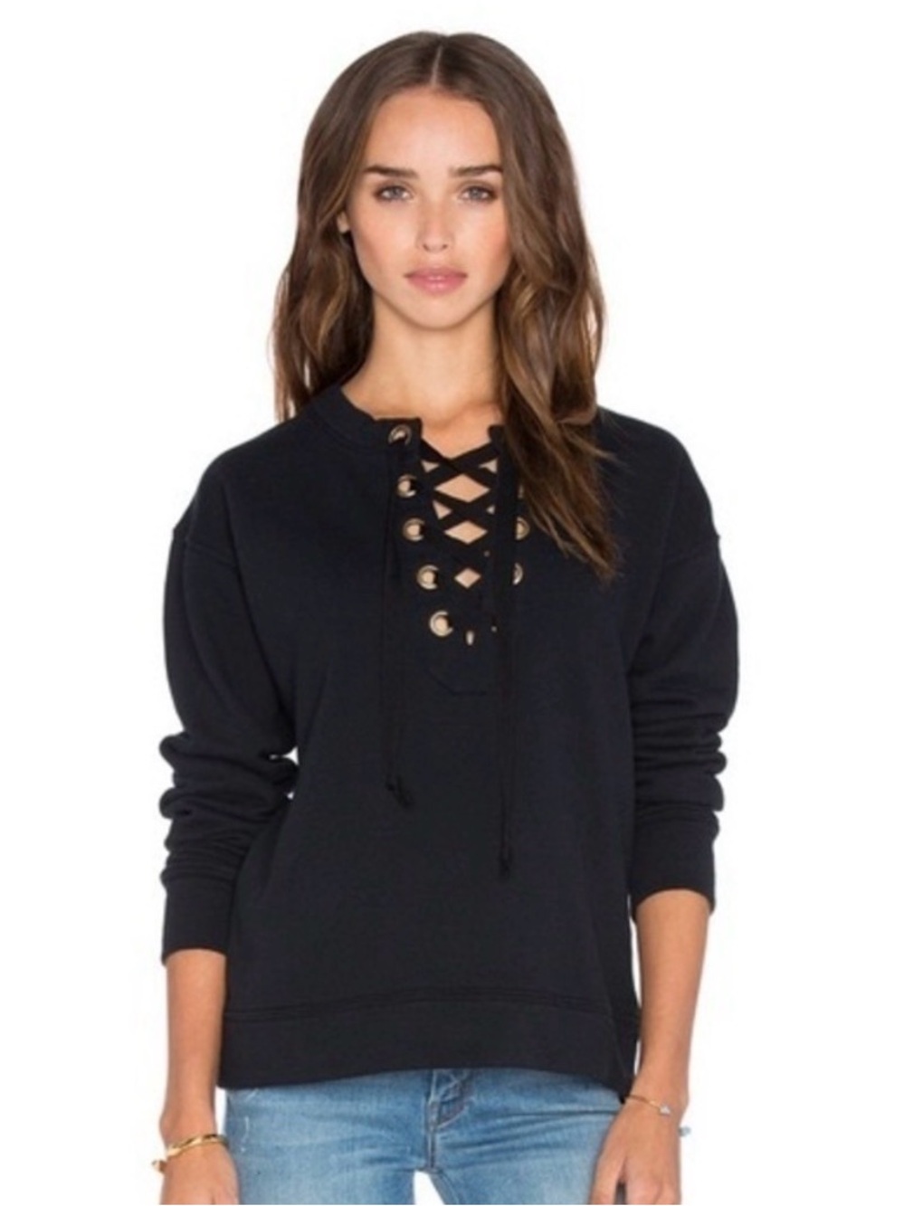 MOTHER black cotton lace up sweatshirt size XS